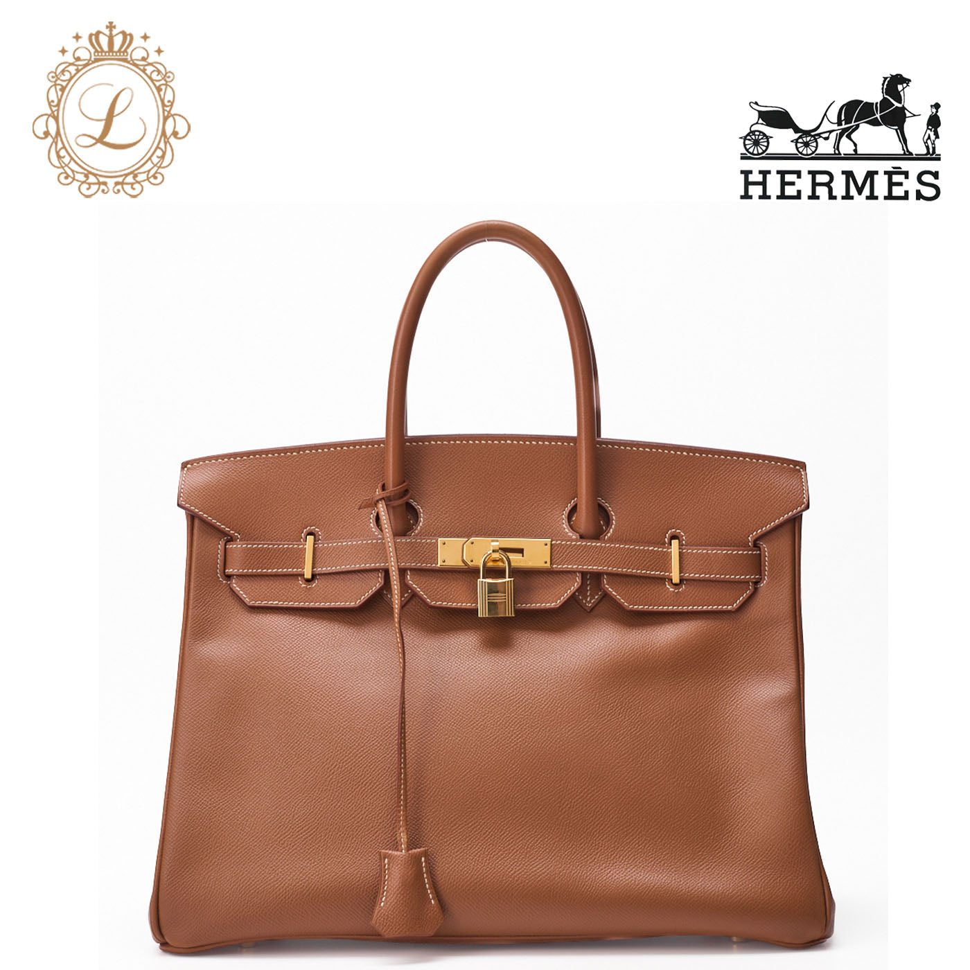 HERMES Birkin 35 Handbag Kushbel Gold, Gold Fittings, Pre-Owned - Vintage La Charme