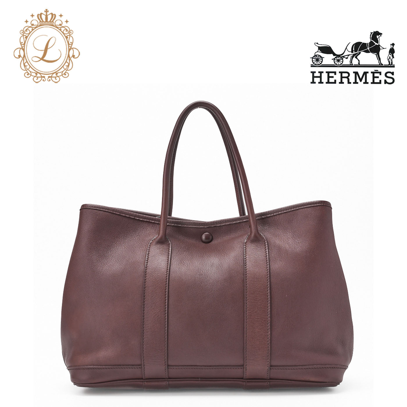 HERMES Garden Party TPM Tote Bag Swift Havana Silver-Tone Hardware Pre-Owned - Vintage La Charme