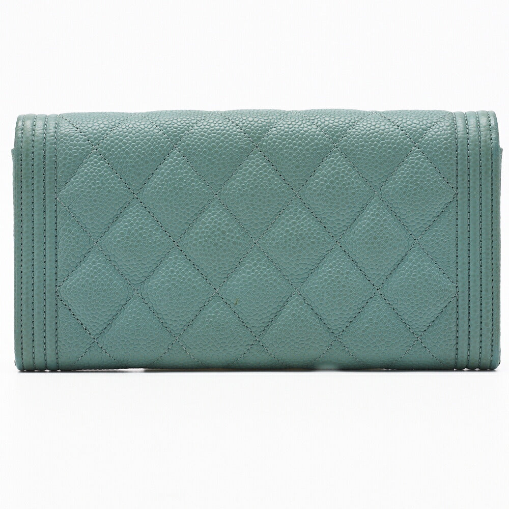 CHANEL Boy Chanel Matelasse Bi-Fold Long Wallet Caviar Skin Mint Green Gold-Tone Hardware Pre-Owned - Vintage La Charme