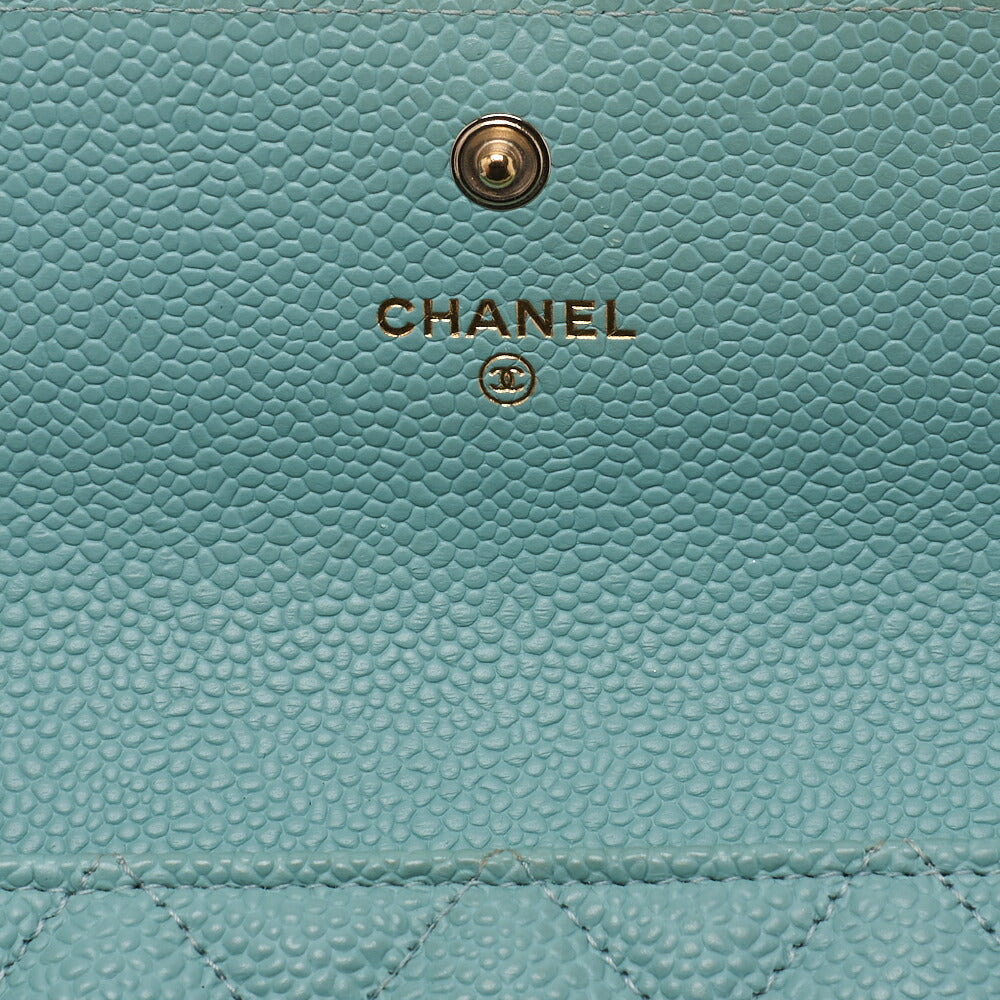 CHANEL Boy Chanel Matelasse Bi-Fold Long Wallet Caviar Skin Mint Green Gold-Tone Hardware Pre-Owned - Vintage La Charme