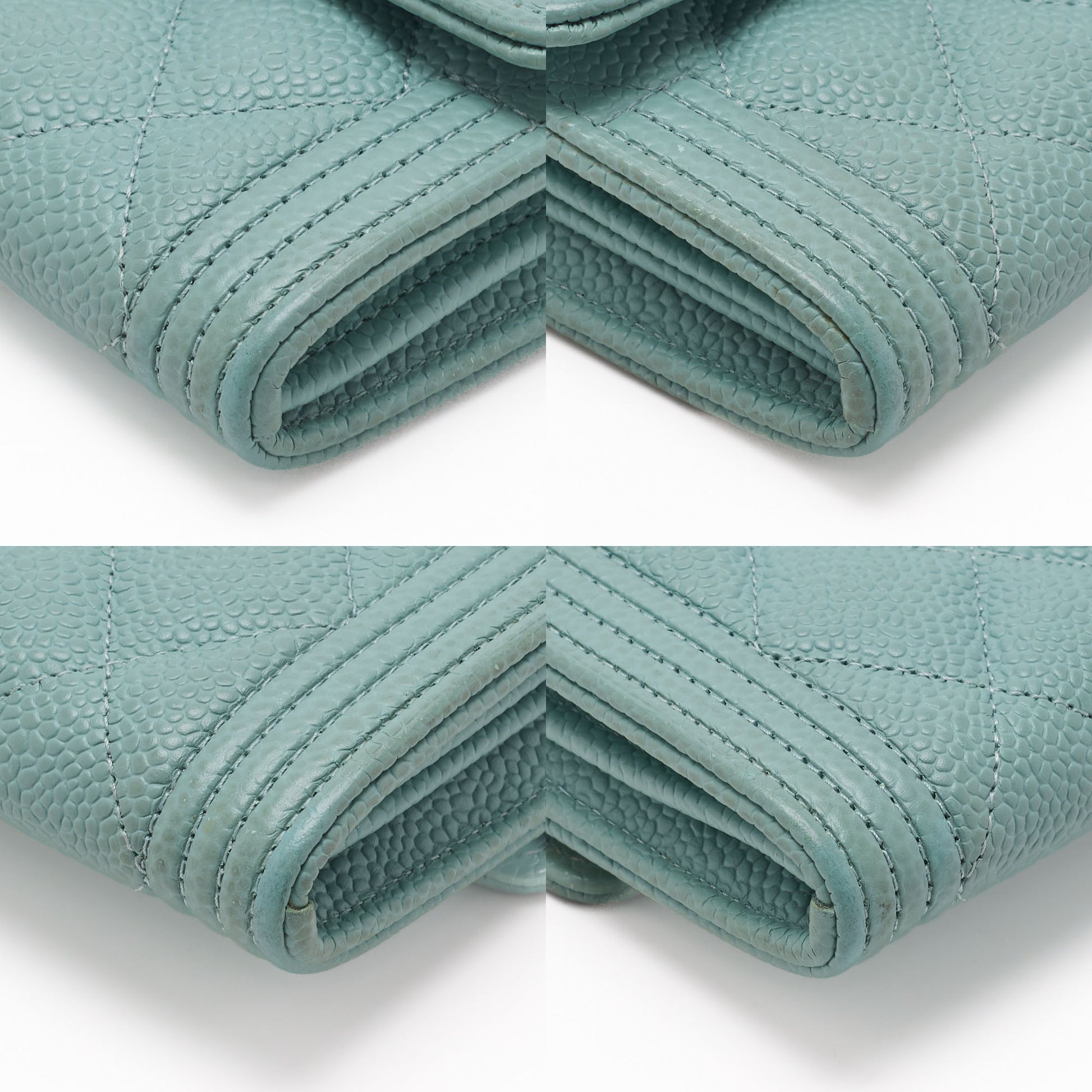 CHANEL Boy Chanel Matelasse Bi-Fold Long Wallet Caviar Skin Mint Green Gold-Tone Hardware Pre-Owned - Vintage La Charme