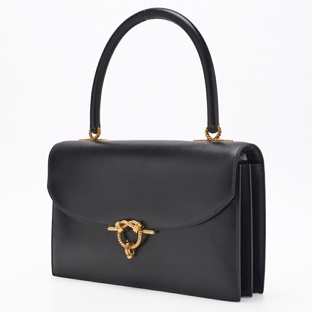 HERMES Cordeliere Handbag, Box Calf, Black, Gold-Tone Hardware, Pre-Owned - Vintage La Charme