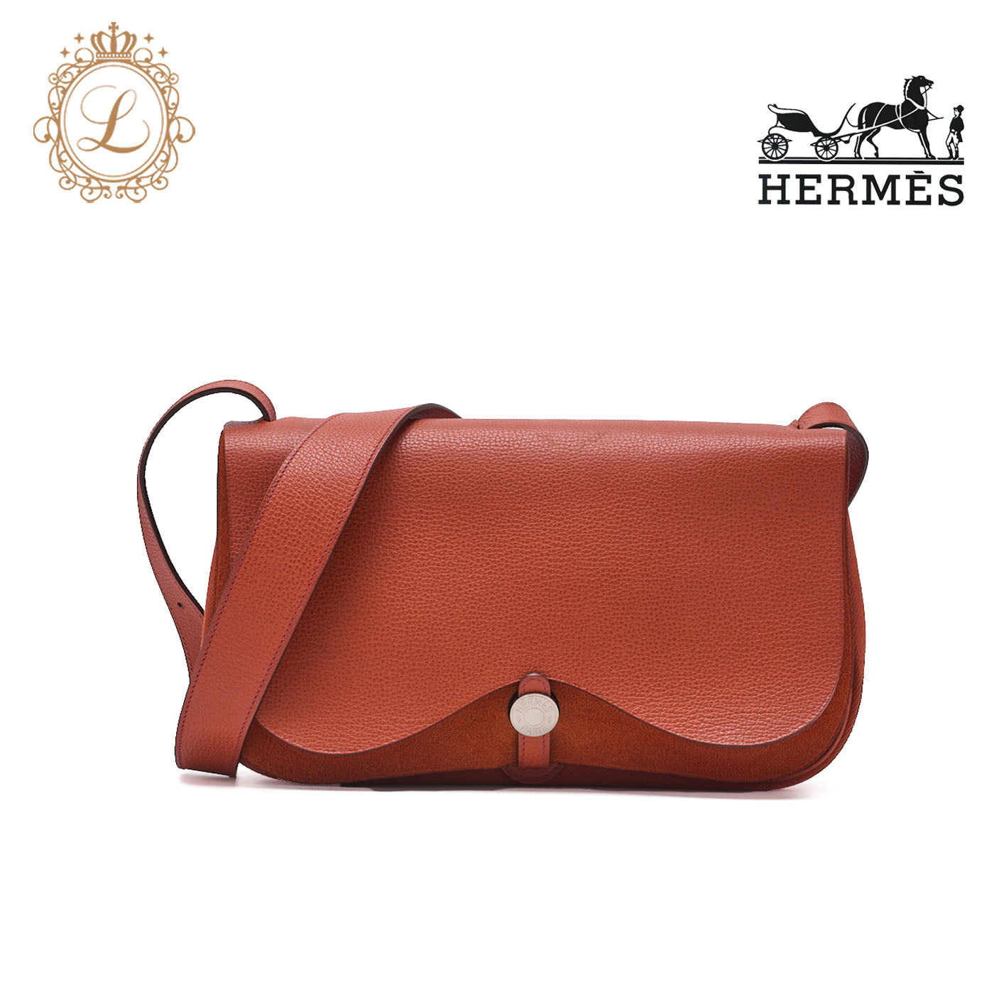 HERMES Shoulder Bag Sack Colorado MM, Liège Canvas, Orange, Silver-Tone Hardware, Pre-Owned - Vintage La Charme
