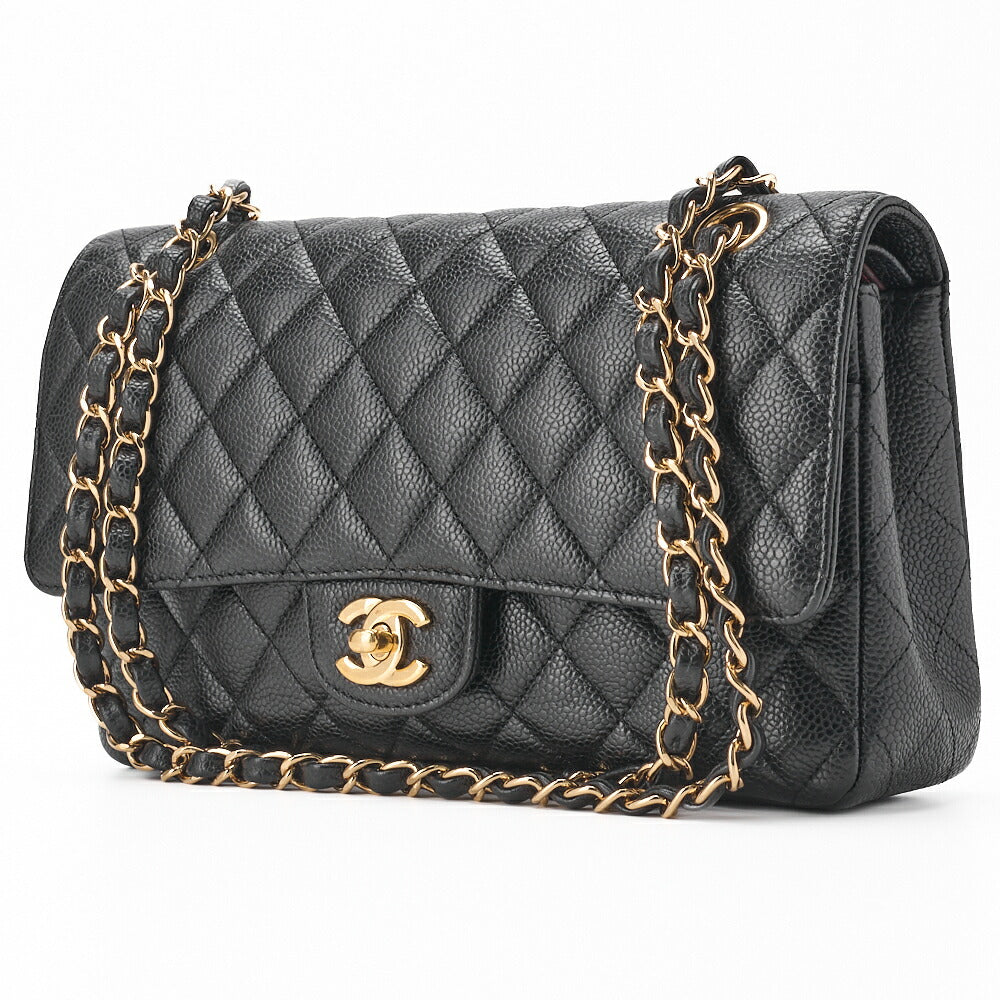 CHANEL Shoulder Bag, Matelasse Turn Lock Double Flap 25, Caviar Skin, Black, Gold-Tone Hardware, Pre-Owned - Vintage La Charme