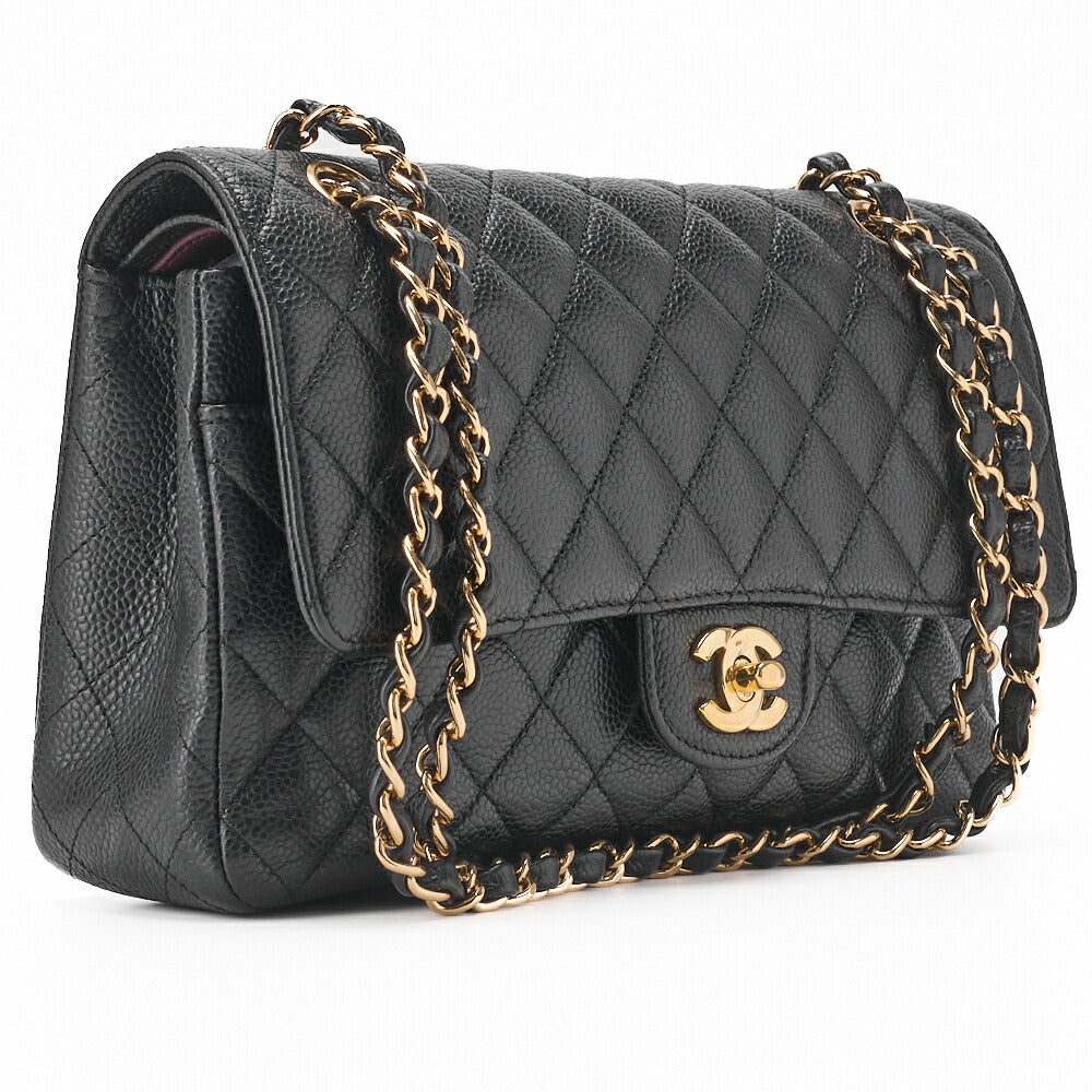 CHANEL Shoulder Bag, Matelasse Turn Lock Double Flap 25, Caviar Skin, Black, Gold-Tone Hardware, Pre-Owned - Vintage La Charme