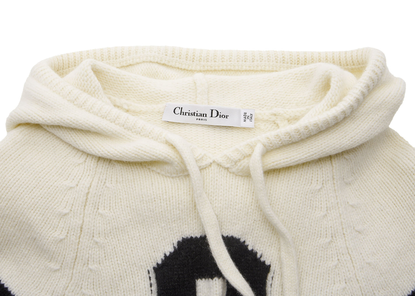 Dior Hoodie, Knit, Cut and Sew, Wool Cashmere Blend, Ivory, Silver-Tone Hardware, Pre-Owned - Vintage La Charme