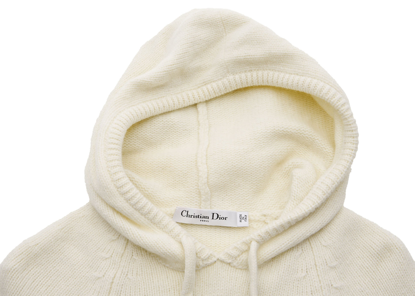 Dior Hoodie, Knit, Cut and Sew, Wool Cashmere Blend, Ivory, Silver-Tone Hardware, Pre-Owned - Vintage La Charme