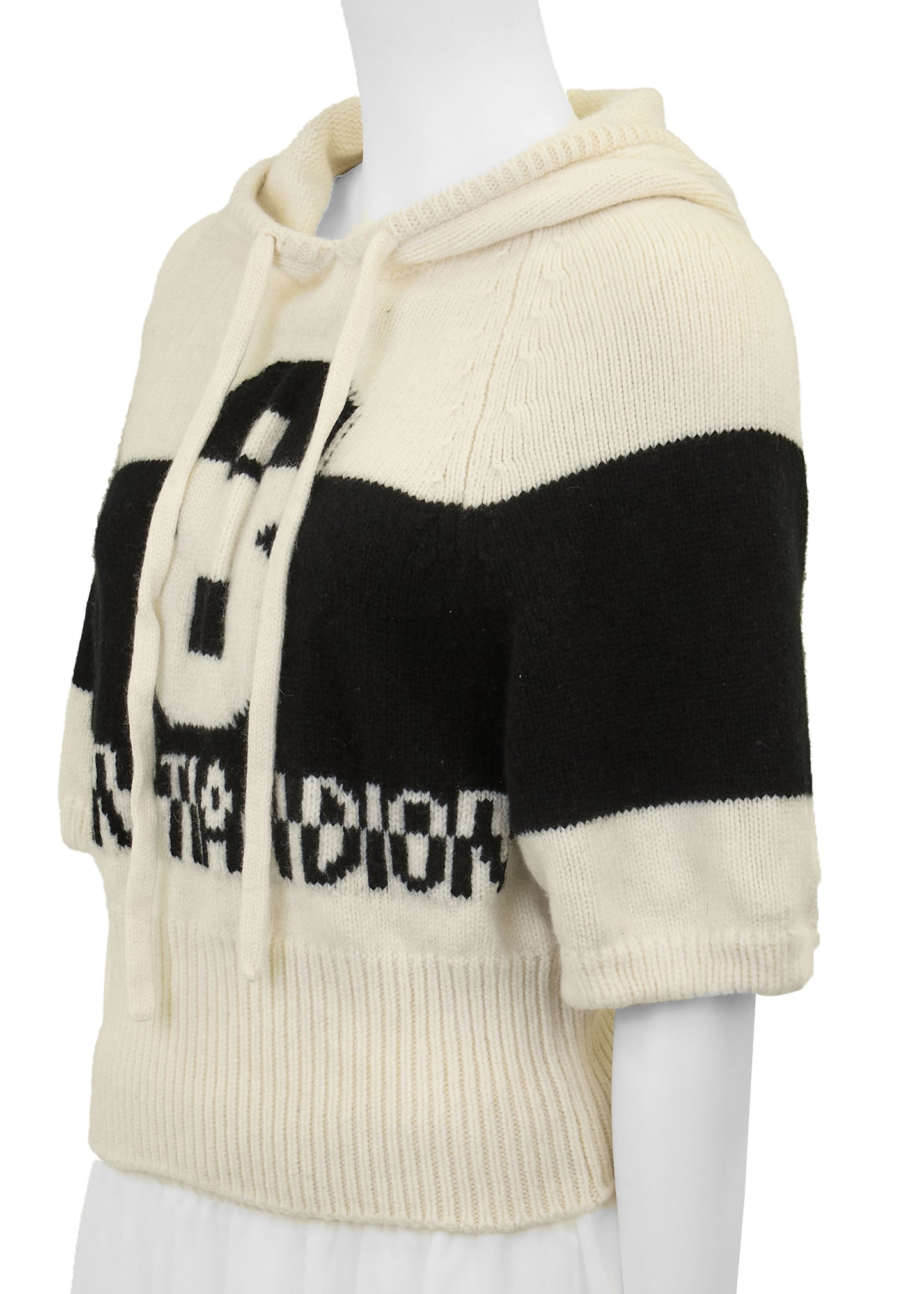 Dior Hoodie, Knit, Cut and Sew, Wool Cashmere Blend, Ivory, Silver-Tone Hardware, Pre-Owned - Vintage La Charme