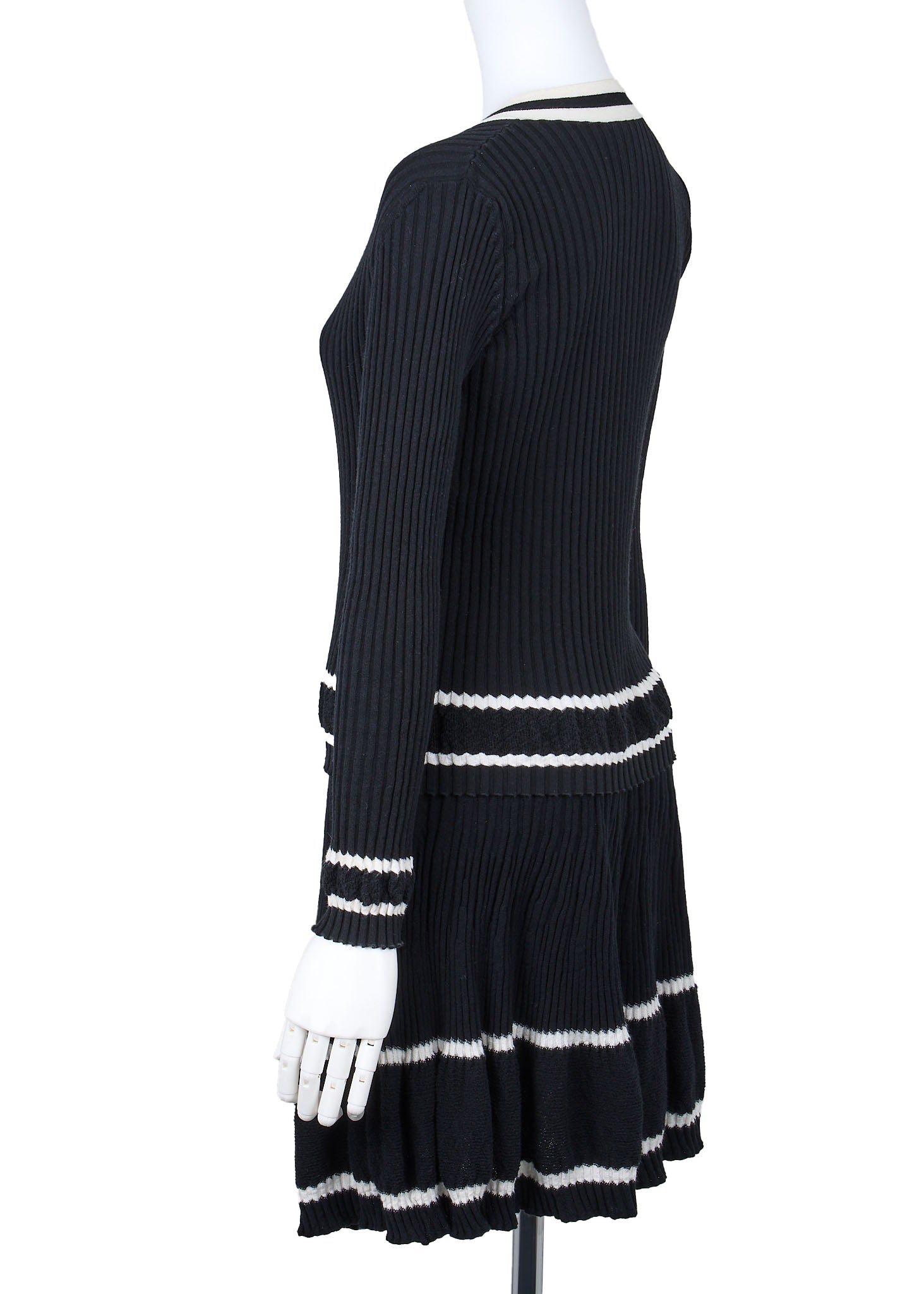 CHANEL Cardigan Skirt Set, Coco Button, Knit, Cotton, Black, Gold-Tone Hardware, Pre-Owned - Vintage La Charme