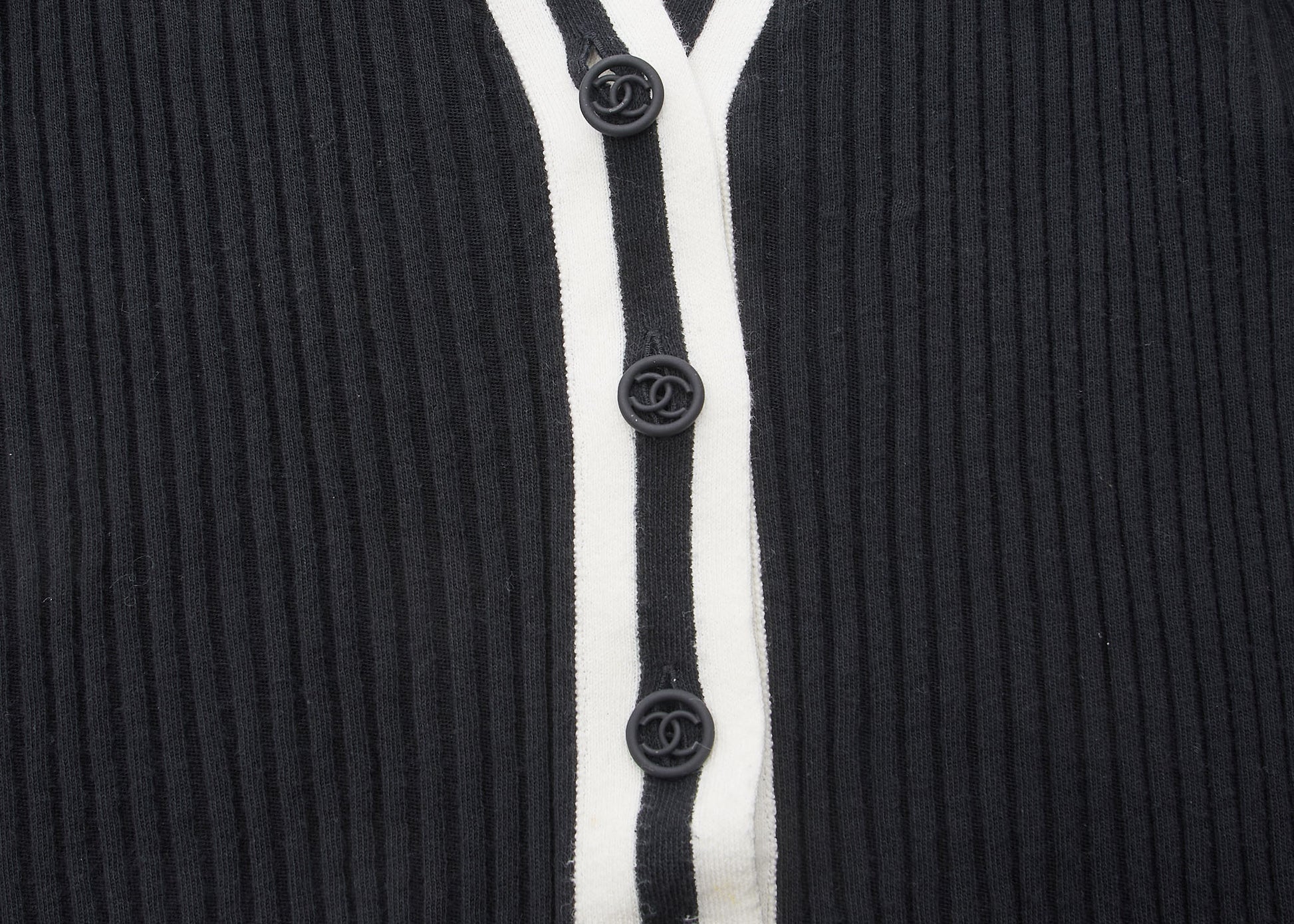 CHANEL Cardigan Skirt Set, Coco Button, Knit, Cotton, Black, Gold-Tone Hardware, Pre-Owned - Vintage La Charme