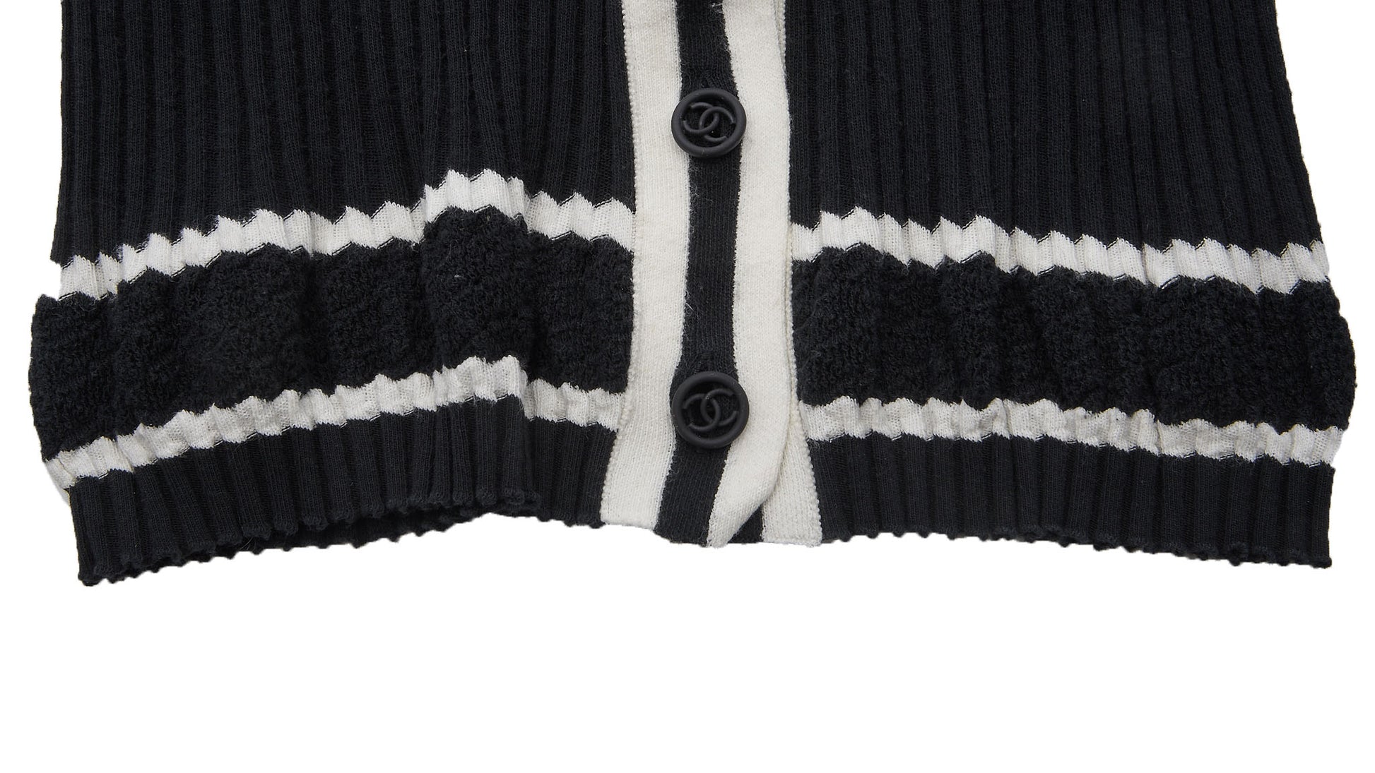 CHANEL Cardigan Skirt Set, Coco Button, Knit, Cotton, Black, Gold-Tone Hardware, Pre-Owned - Vintage La Charme