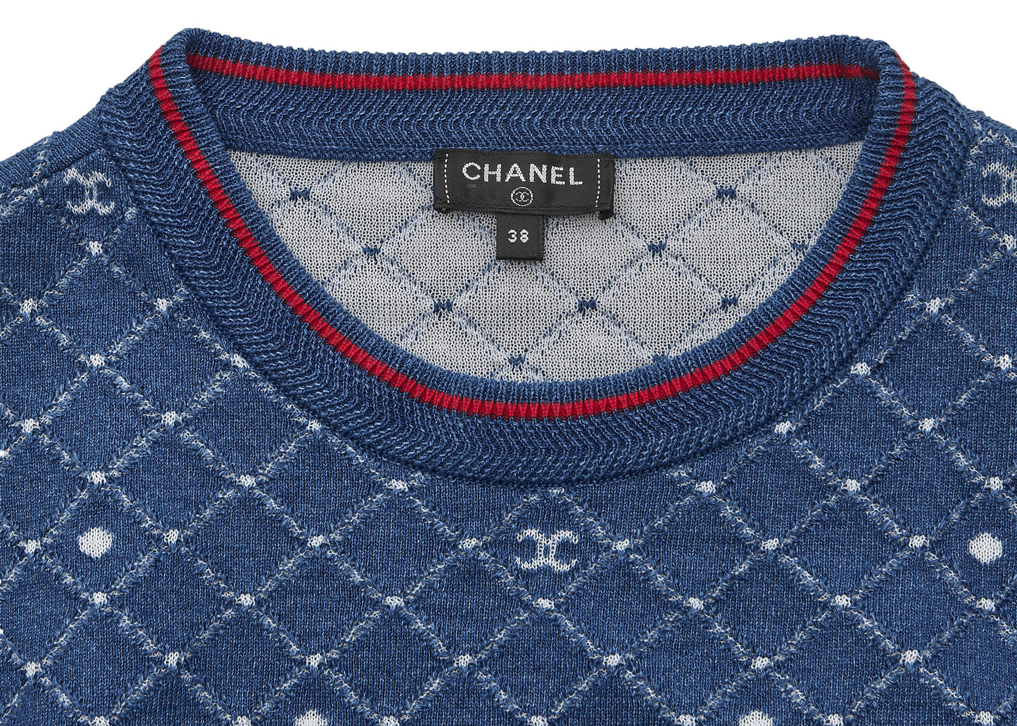 CHANEL Knit Sweater, Coco Mark, Matelasse, Cotton Blend, Blue, Pre-Owned - Vintage La Charme