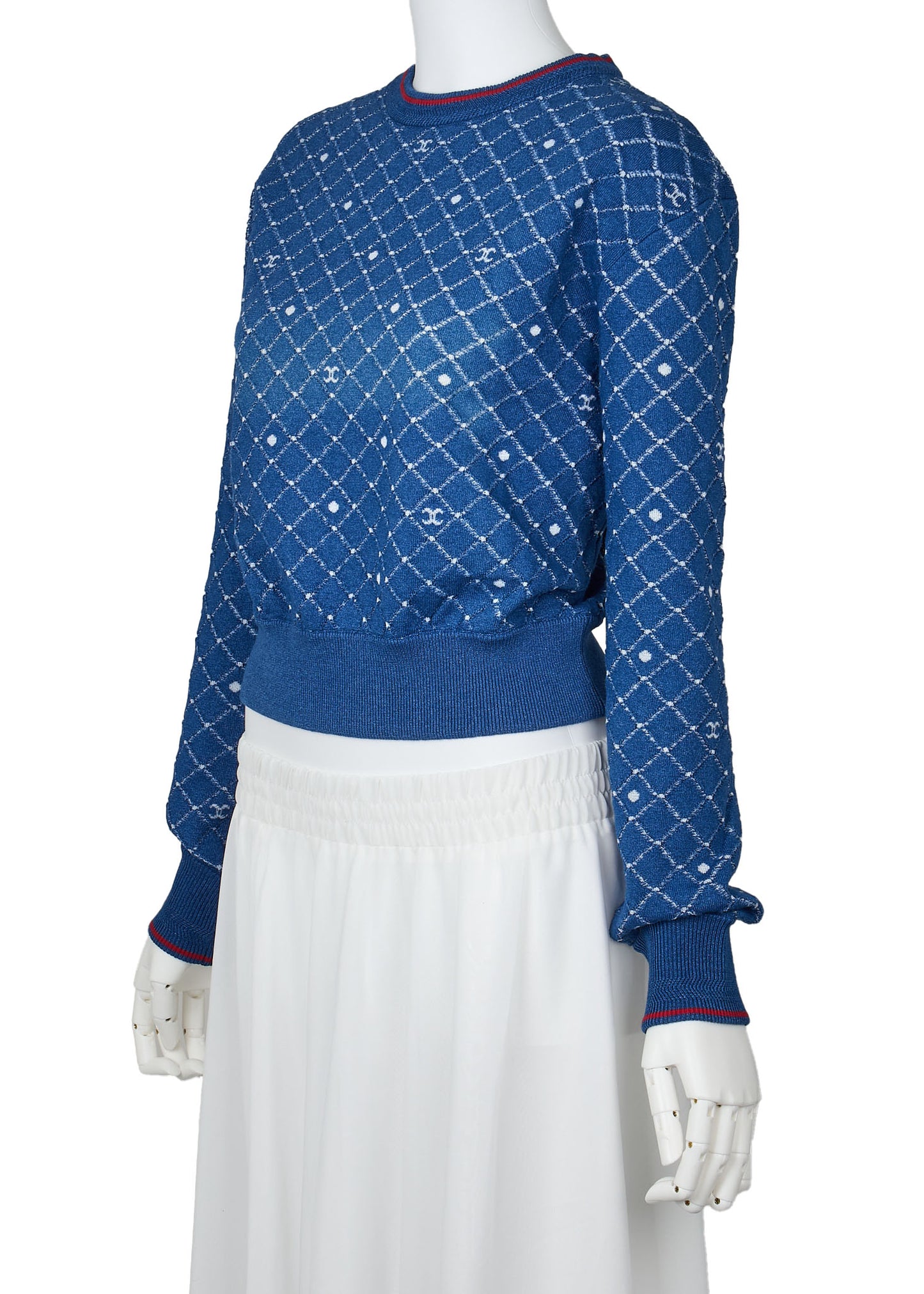 CHANEL Knit Sweater, Coco Mark, Matelasse, Cotton Blend, Blue, Pre-Owned - Vintage La Charme
