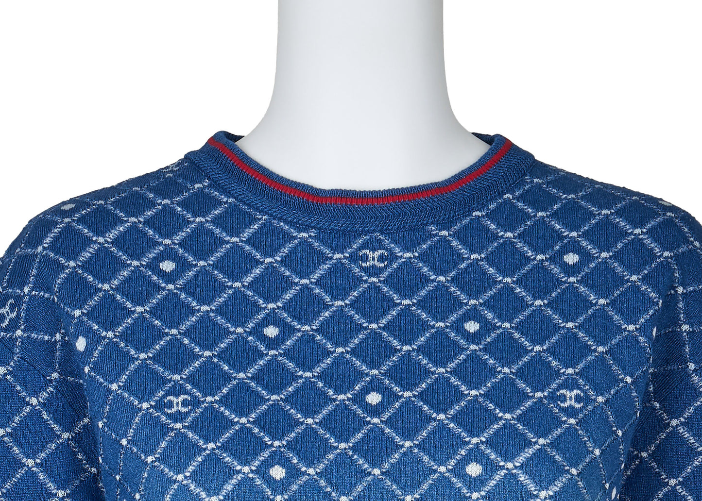 CHANEL Knit Sweater, Coco Mark, Matelasse, Cotton Blend, Blue, Pre-Owned - Vintage La Charme