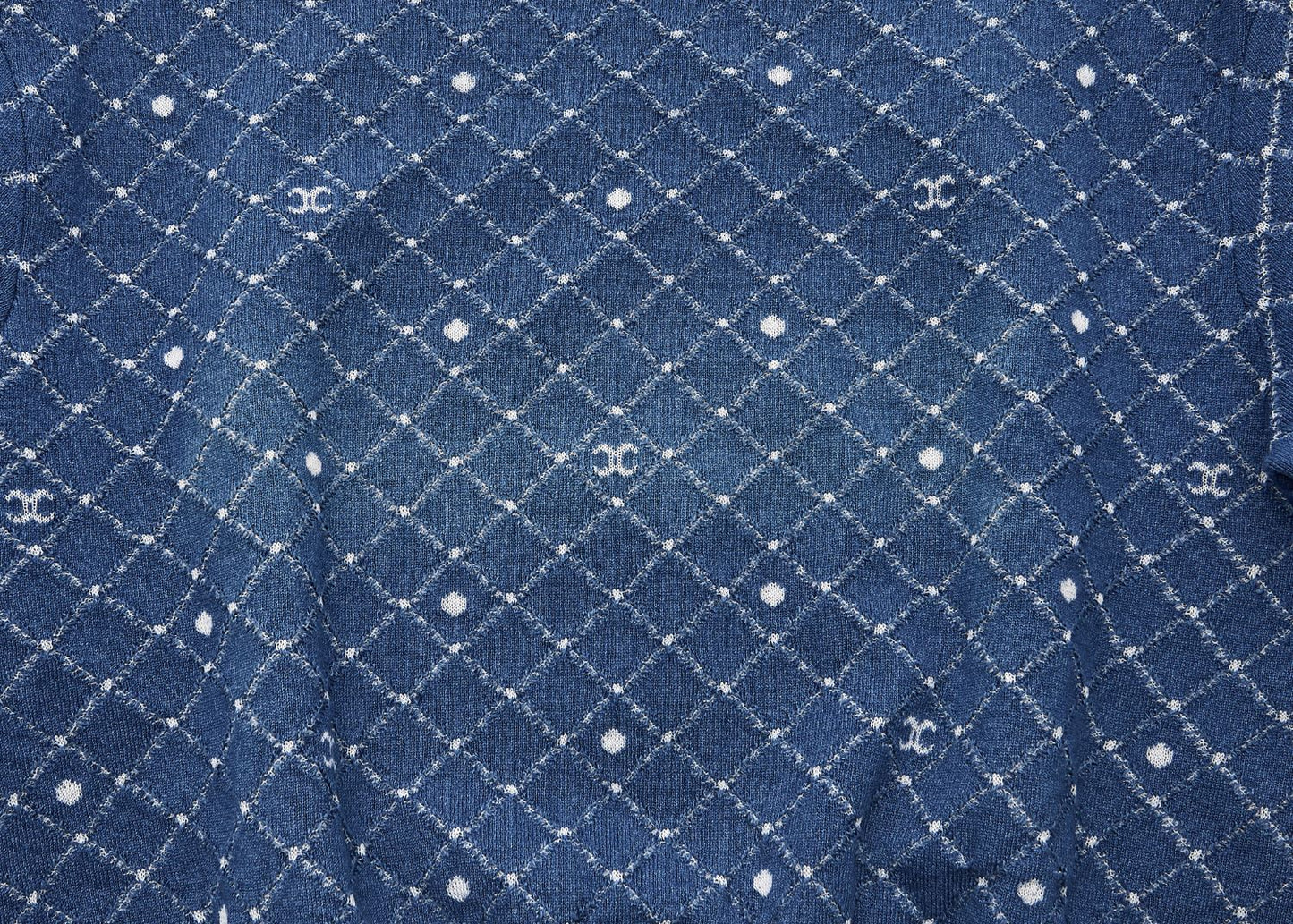 CHANEL Knit Sweater, Coco Mark, Matelasse, Cotton Blend, Blue, Pre-Owned - Vintage La Charme