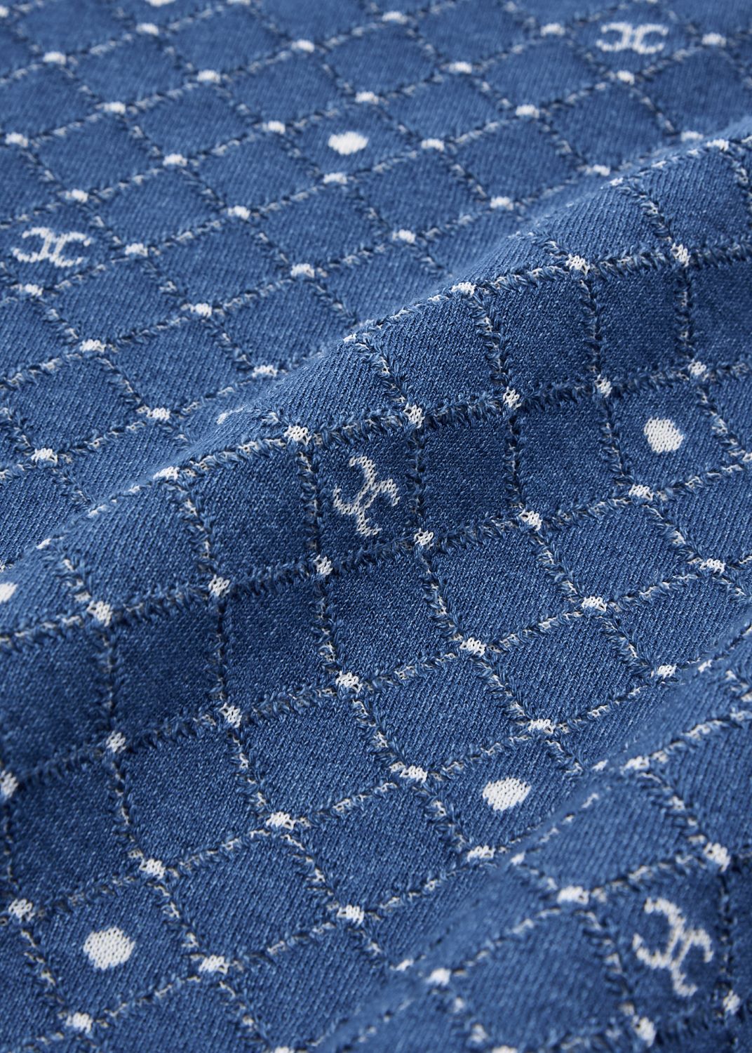 CHANEL Knit Sweater, Coco Mark, Matelasse, Cotton Blend, Blue, Pre-Owned - Vintage La Charme
