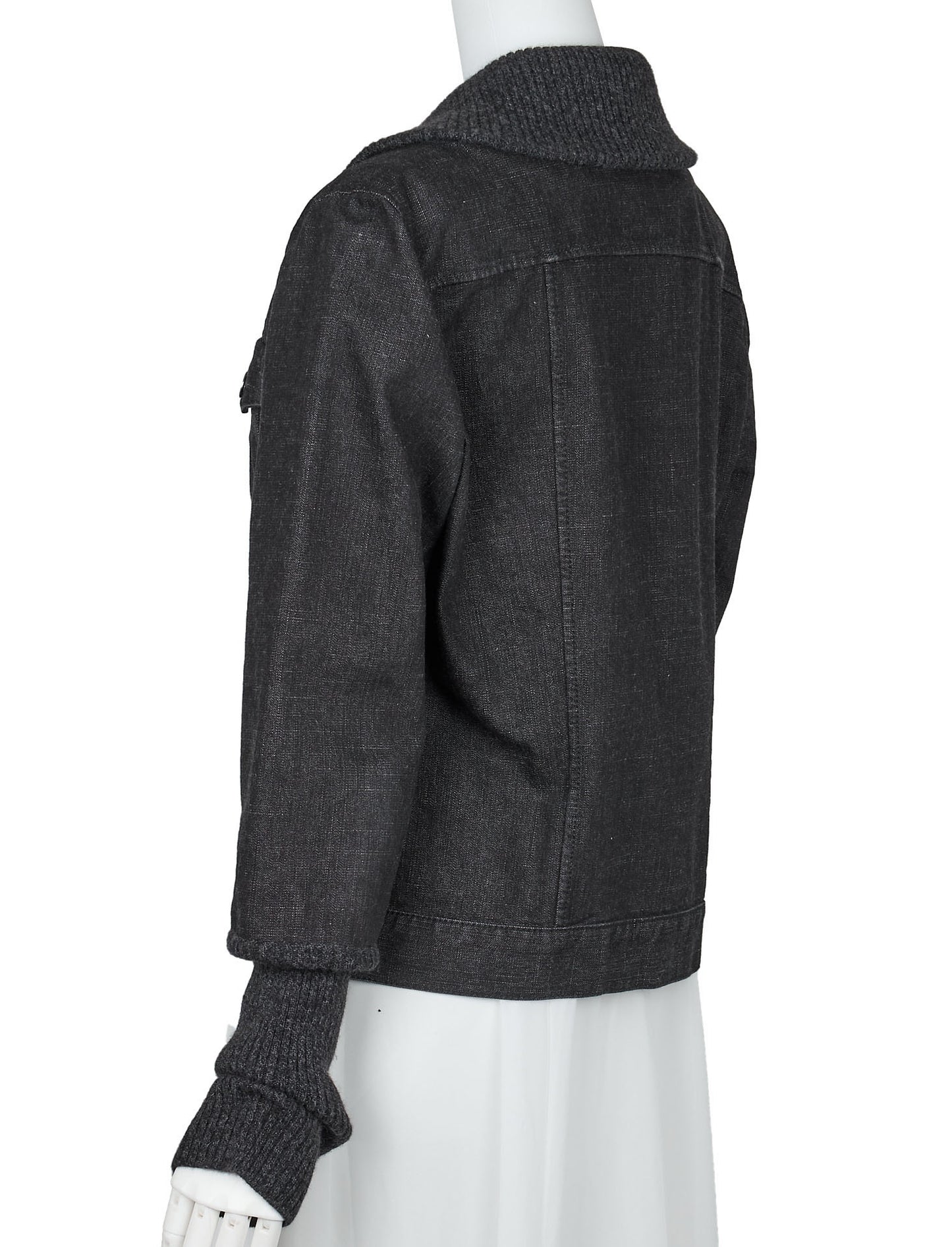 CHANEL Denim Jacket, Coco Button, Long Sleeve, Cotton Blend, Black, Gold-Tone Hardware, Pre-Owned - Vintage La Charme