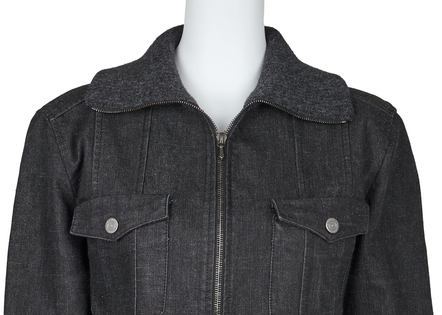 CHANEL Denim Jacket, Coco Button, Long Sleeve, Cotton Blend, Black, Gold-Tone Hardware, Pre-Owned - Vintage La Charme