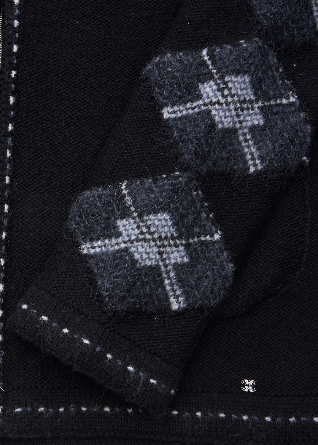 CHANEL Cardigan, Coco Charm Zip, Knit, Black, Silver-Tone Hardware, Pre-Owned - Vintage La Charme