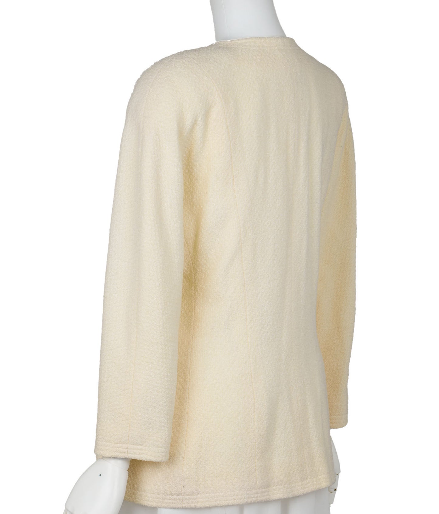 CHANEL Collarless Jacket, Long Sleeve, Wool, Ivory, Gold-Tone Hardware, Pre-Owned - Vintage La Charme