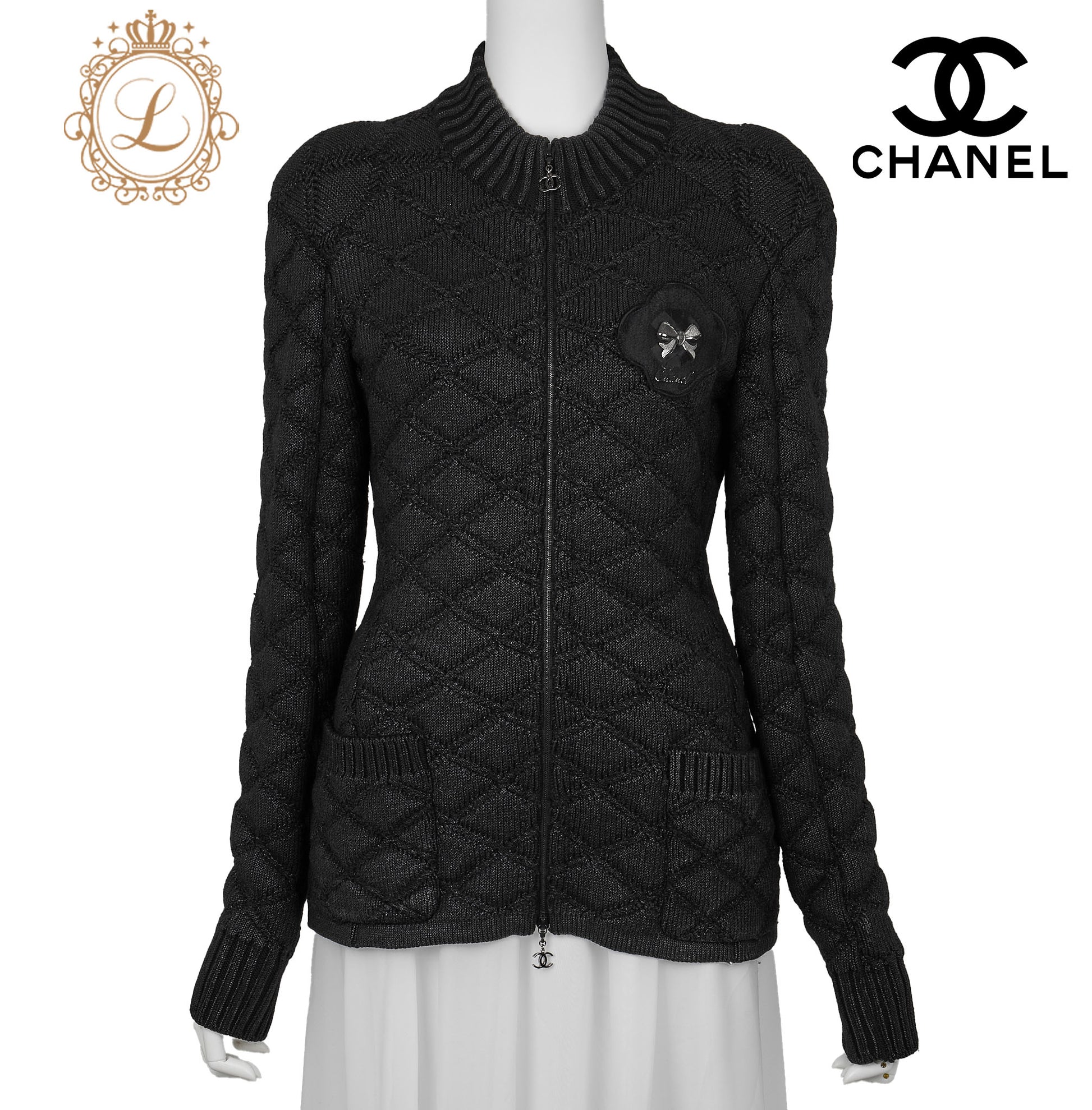 CHANEL Blouson Jacket, Coco Charm, Long Sleeve, Wool Nylon Blend, Black, Gold-Tone Hardware, Pre-Owned - Vintage La Charme