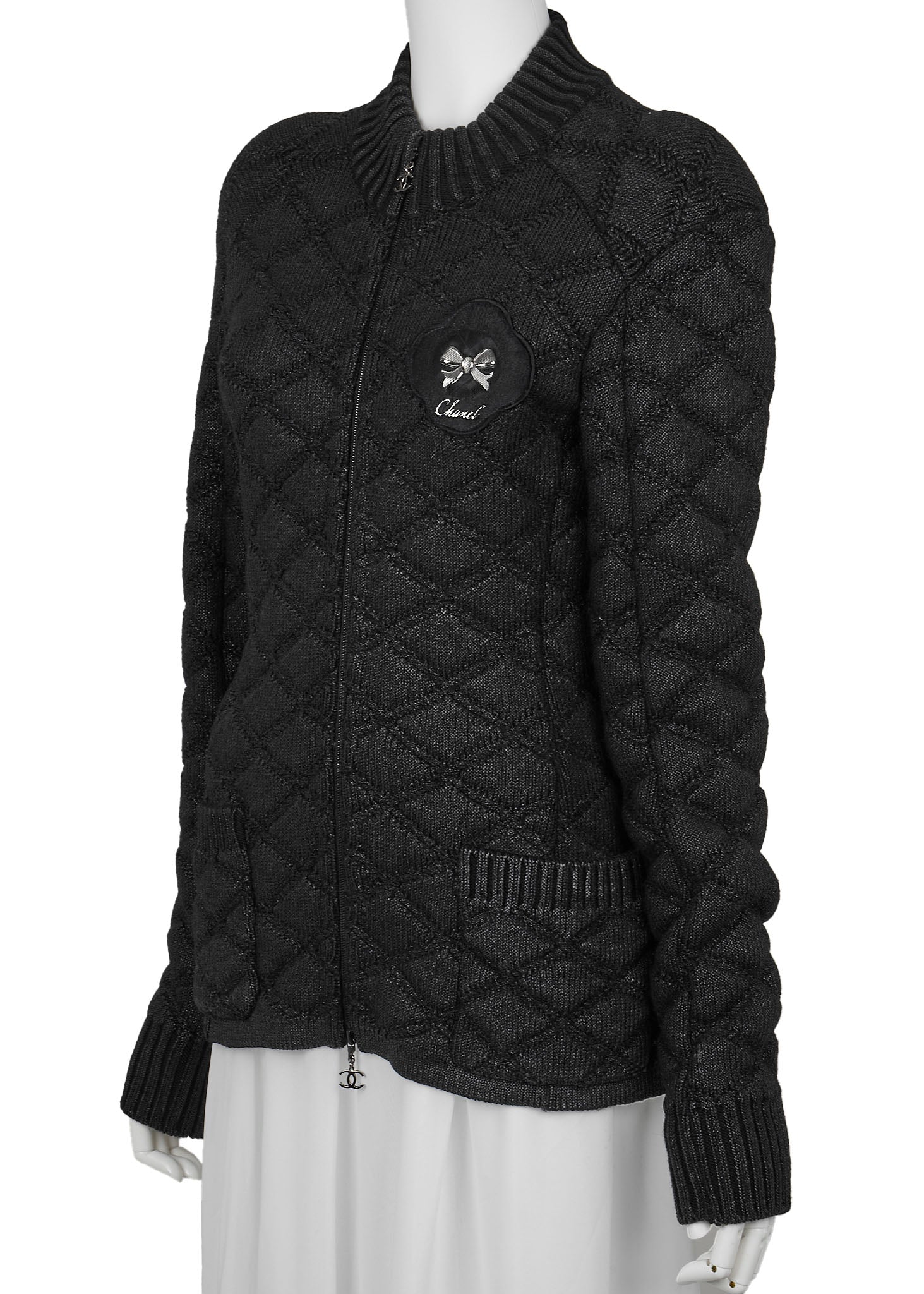 CHANEL Blouson Jacket, Coco Charm, Long Sleeve, Wool Nylon Blend, Black, Gold-Tone Hardware, Pre-Owned - Vintage La Charme