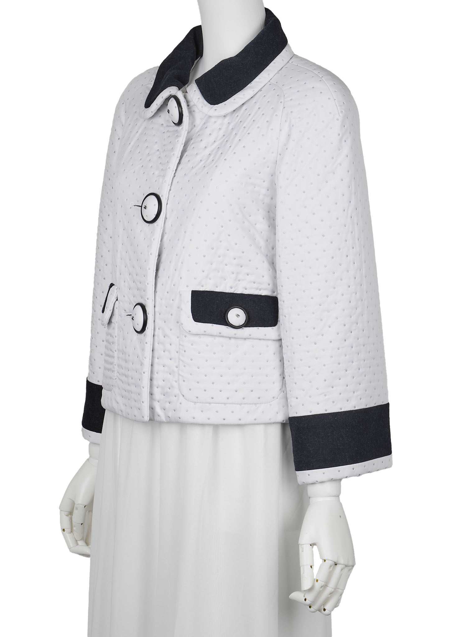 CHANEL Blouson Jacket, Coco Mark Dot, Long Sleeve, Polyester, White, Gold-Tone Hardware, Pre-Owned - Vintage La Charme