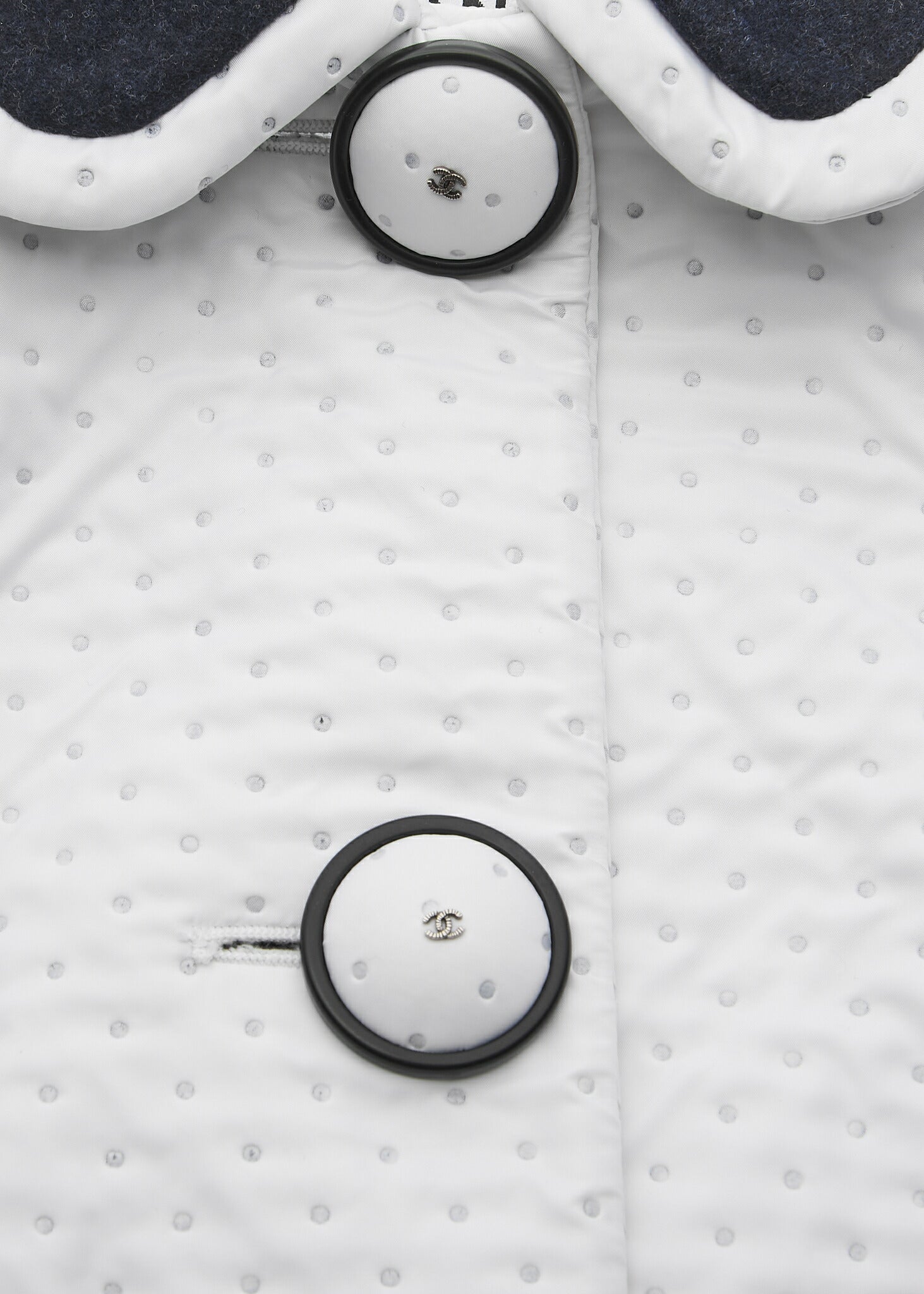CHANEL Blouson Jacket, Coco Mark Dot, Long Sleeve, Polyester, White, Gold-Tone Hardware, Pre-Owned - Vintage La Charme
