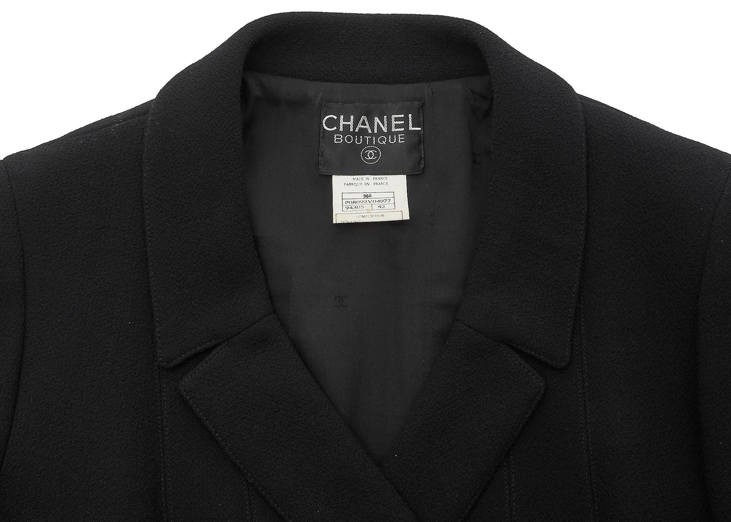 CHANEL Jacket Skirt Set, Coco Button, Wool, Black, Pre-Owned - Vintage La Charme