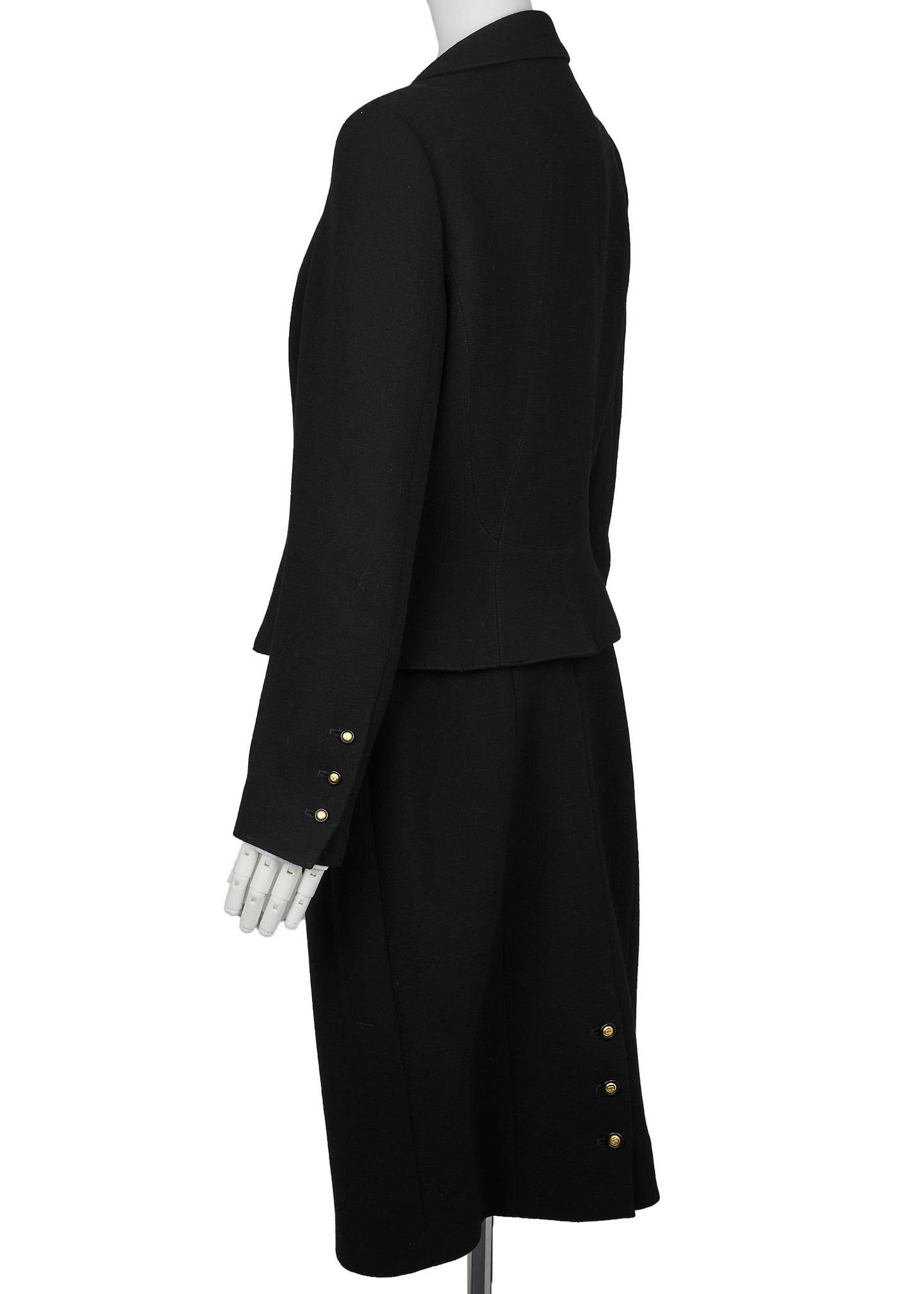 CHANEL Jacket Skirt Set, Coco Button, Wool, Black, Pre-Owned - Vintage La Charme