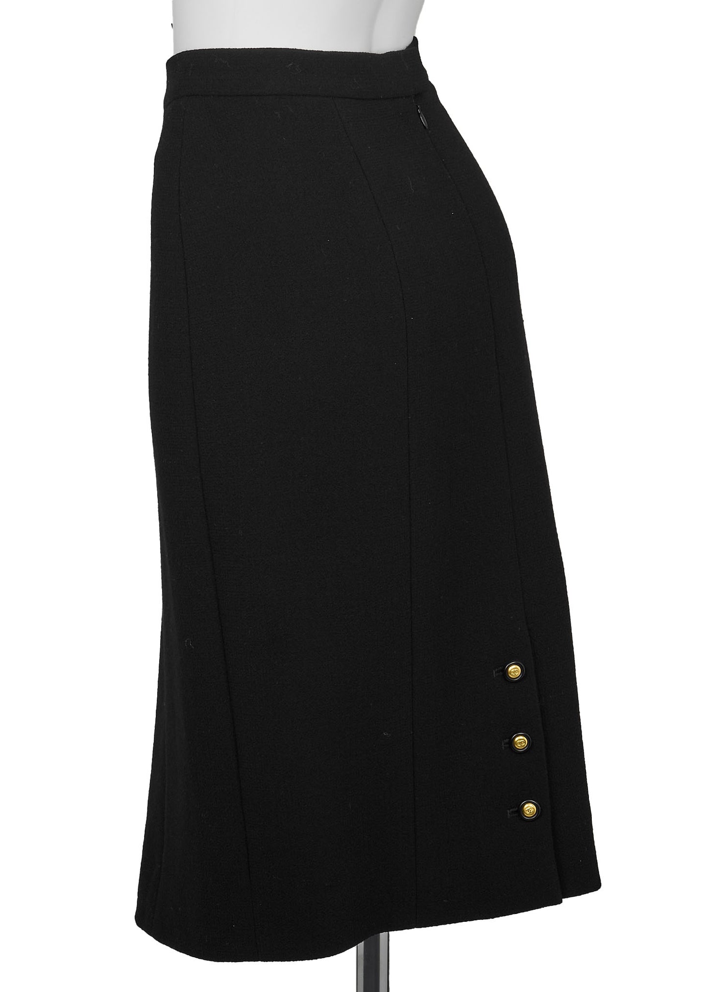 CHANEL Jacket Skirt Set, Coco Button, Wool, Black, Pre-Owned - Vintage La Charme