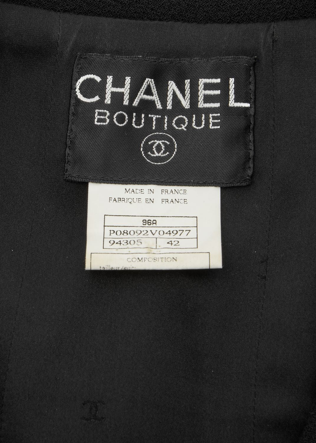 CHANEL Jacket Skirt Set, Coco Button, Wool, Black, Pre-Owned - Vintage La Charme