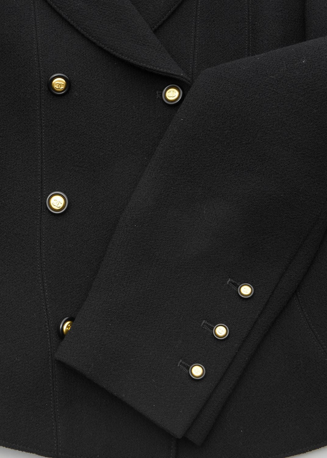 CHANEL Jacket Skirt Set, Coco Button, Wool, Black, Pre-Owned - Vintage La Charme