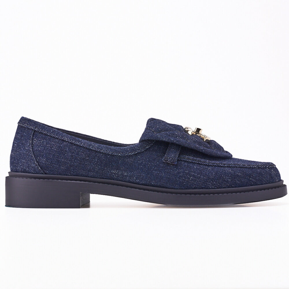 CHANEL Loafers, Turnlock Matelasse, Denim, Navy, Gold-Tone Hardware, Pre-Owned - Vintage La Charme