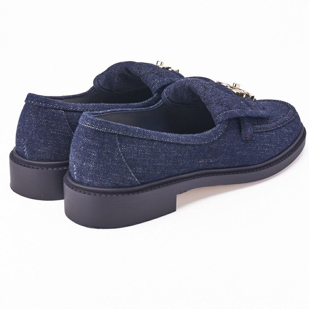 CHANEL Loafers, Turnlock Matelasse, Denim, Navy, Gold-Tone Hardware, Pre-Owned - Vintage La Charme