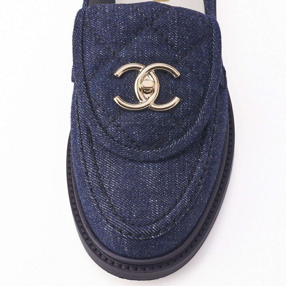 CHANEL Loafers, Turnlock Matelasse, Denim, Navy, Gold-Tone Hardware, Pre-Owned - Vintage La Charme