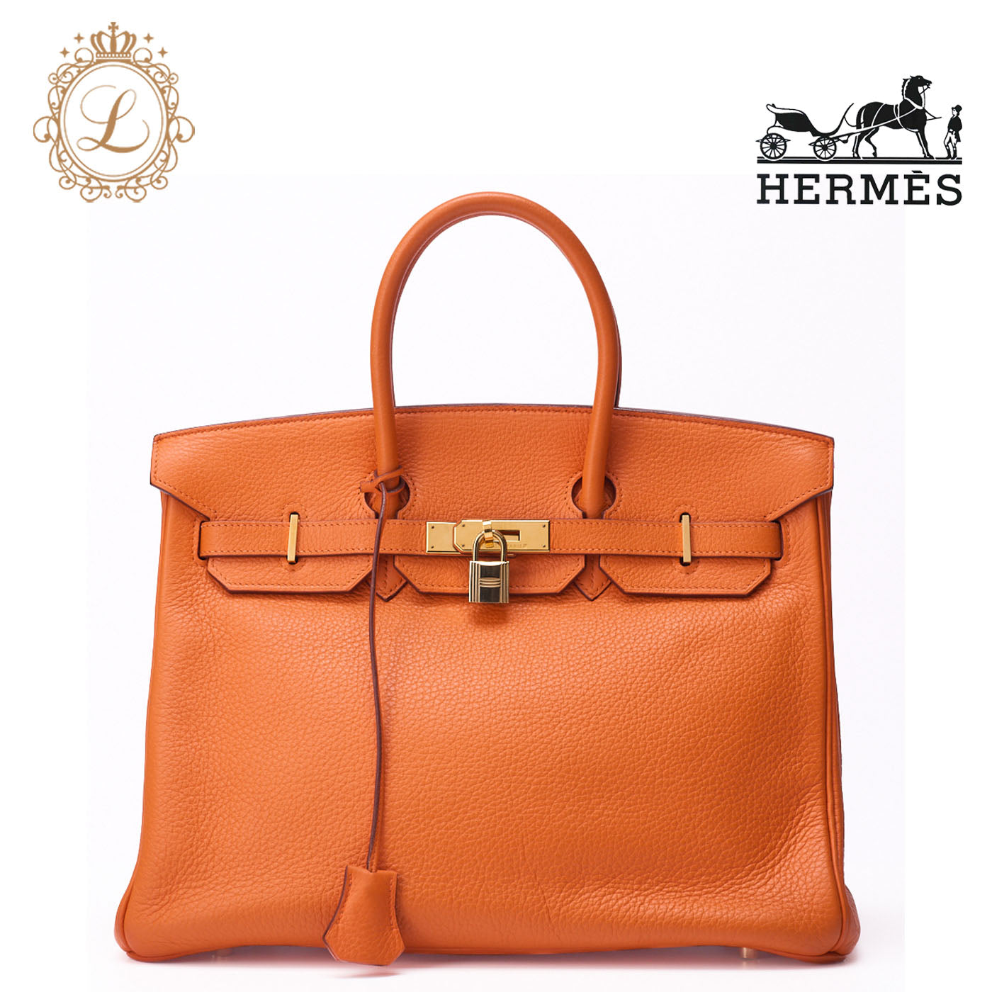 HERMES Birkin 35 Handbag Tryon Clément Leather Clément Orange Gold-Tone Hardware Pre-Owned - Vintage La Charme