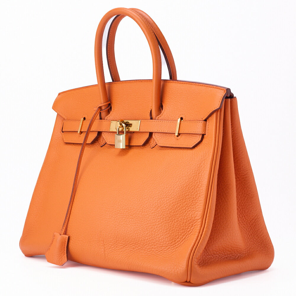 HERMES Birkin 35 Handbag Tryon Clément Leather Clément Orange Gold-Tone Hardware Pre-Owned - Vintage La Charme