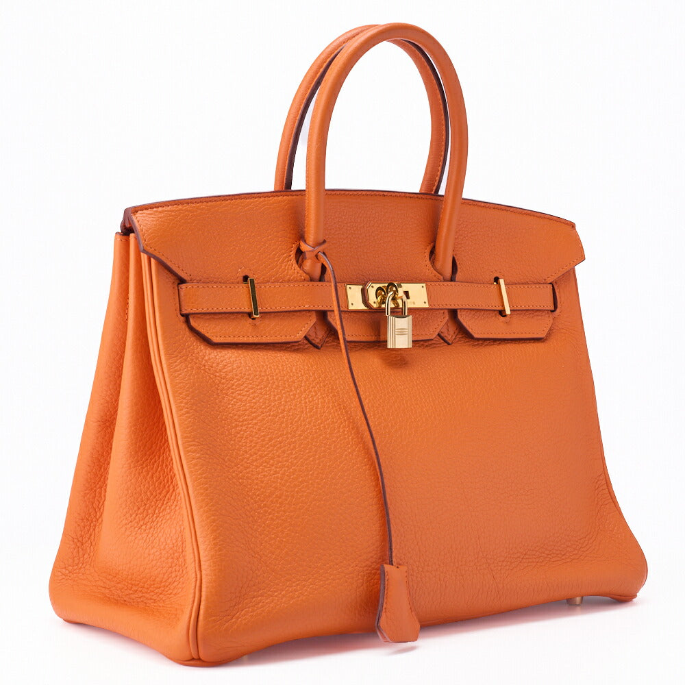 HERMES Birkin 35 Handbag Tryon Clément Leather Clément Orange Gold-Tone Hardware Pre-Owned - Vintage La Charme