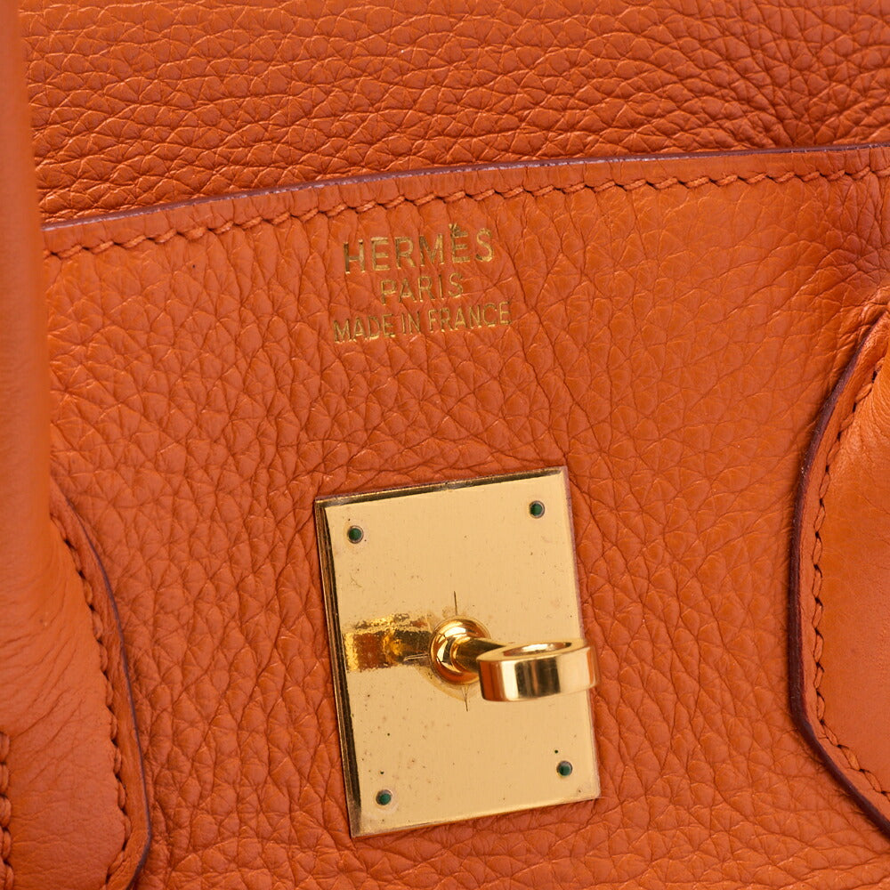 HERMES Birkin 35 Handbag Tryon Clément Leather Clément Orange Gold-Tone Hardware Pre-Owned - Vintage La Charme