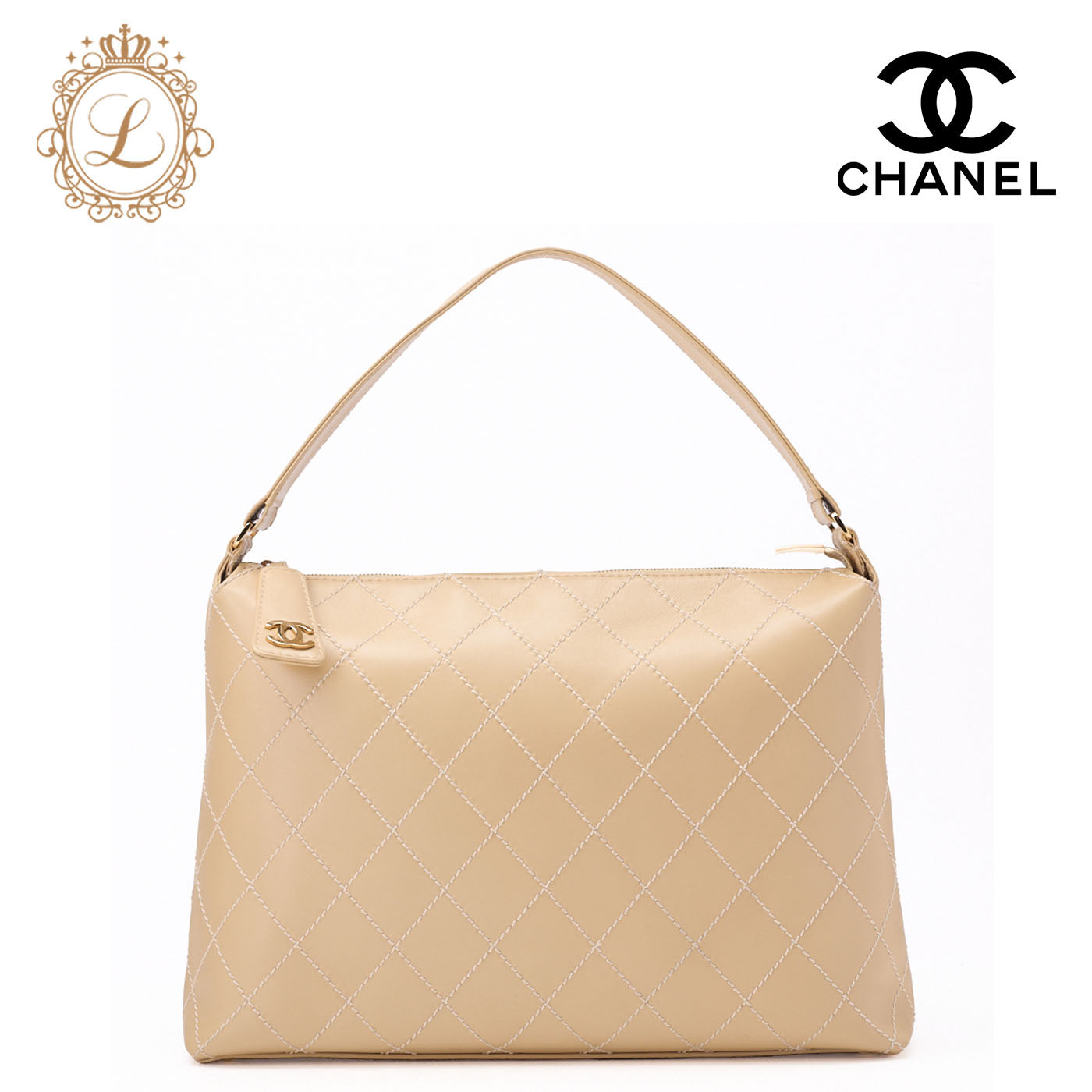 CHANEL Shoulder Bag, Matelasse Coco Mark One, Calf Leather, Beige, Gold-Tone Hardware, Pre-Owned - Vintage La Charme