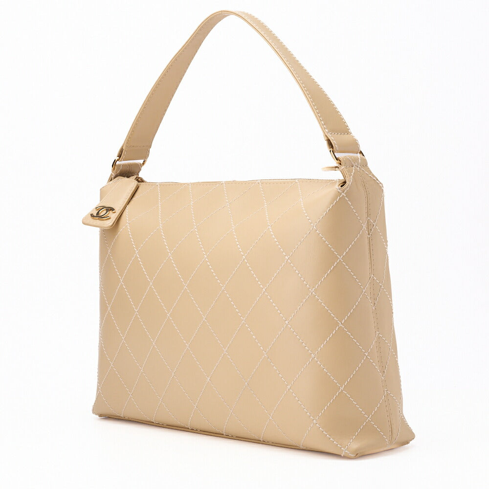 CHANEL Shoulder Bag, Matelasse Coco Mark One, Calf Leather, Beige, Gold-Tone Hardware, Pre-Owned - Vintage La Charme