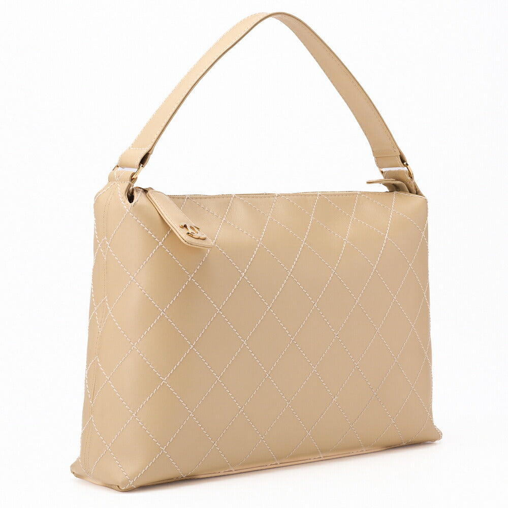 CHANEL Shoulder Bag, Matelasse Coco Mark One, Calf Leather, Beige, Gold-Tone Hardware, Pre-Owned - Vintage La Charme