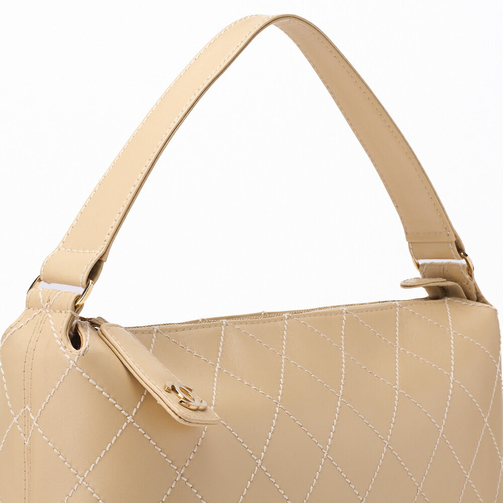 CHANEL Shoulder Bag, Matelasse Coco Mark One, Calf Leather, Beige, Gold-Tone Hardware, Pre-Owned - Vintage La Charme