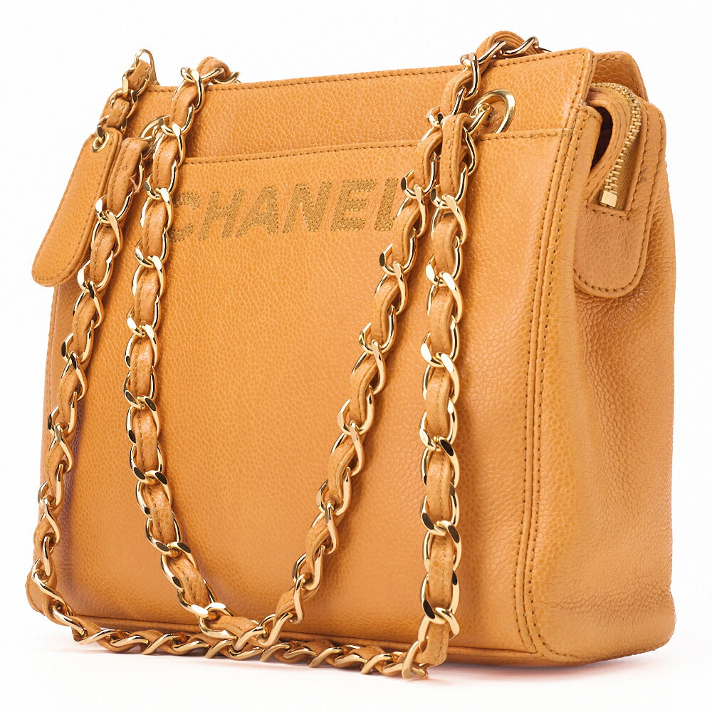 CHANEL Shoulder Tote Bag Logo Mark Double Chain Shoulder Caviar Skin Beige Gold-Tone Hardware Pre-Owned - Vintage La Charme
