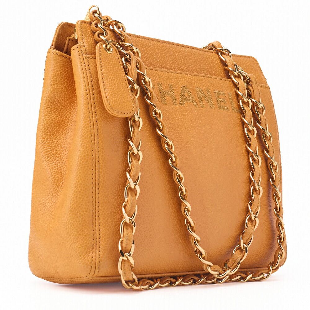 CHANEL Shoulder Tote Bag Logo Mark Double Chain Shoulder Caviar Skin Beige Gold-Tone Hardware Pre-Owned - Vintage La Charme