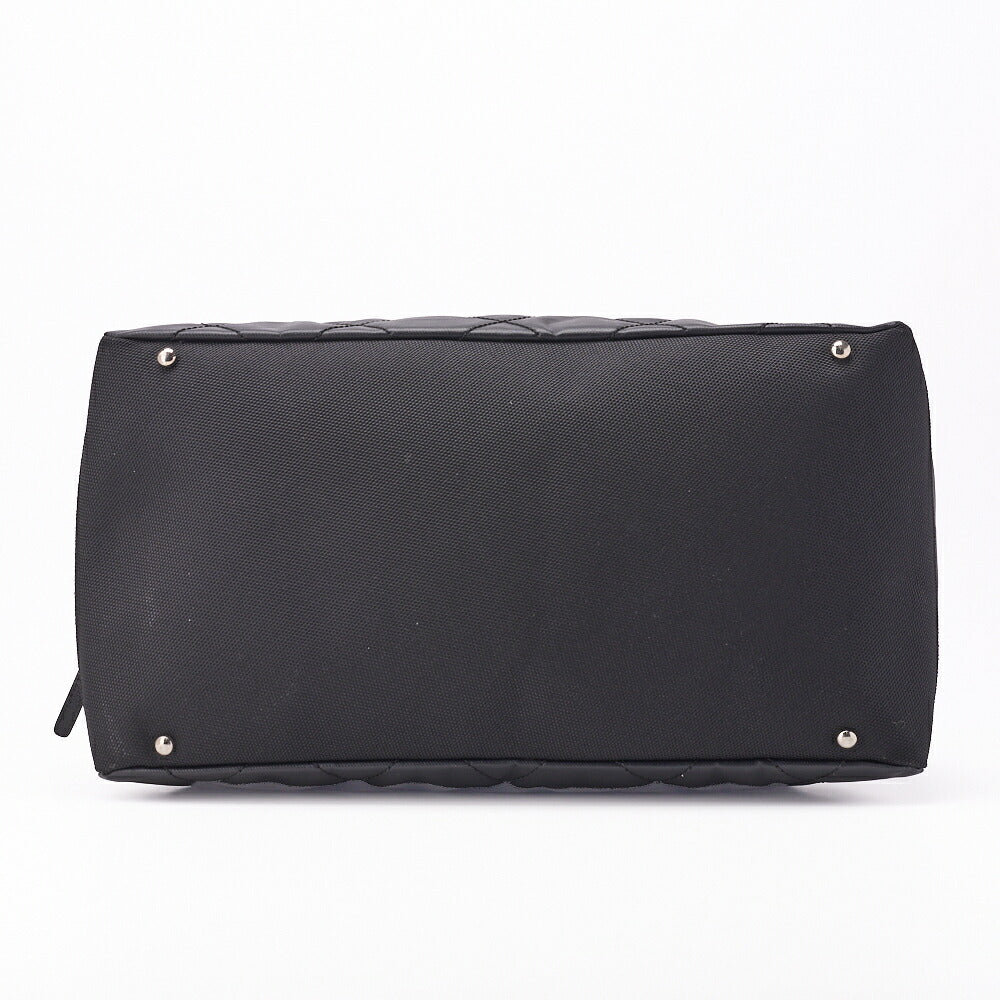 CHANEL Handbag Boston Bag Coated Canvas Coco Charm Black Silver-Tone Hardware Pre-Owned - Vintage La Charme