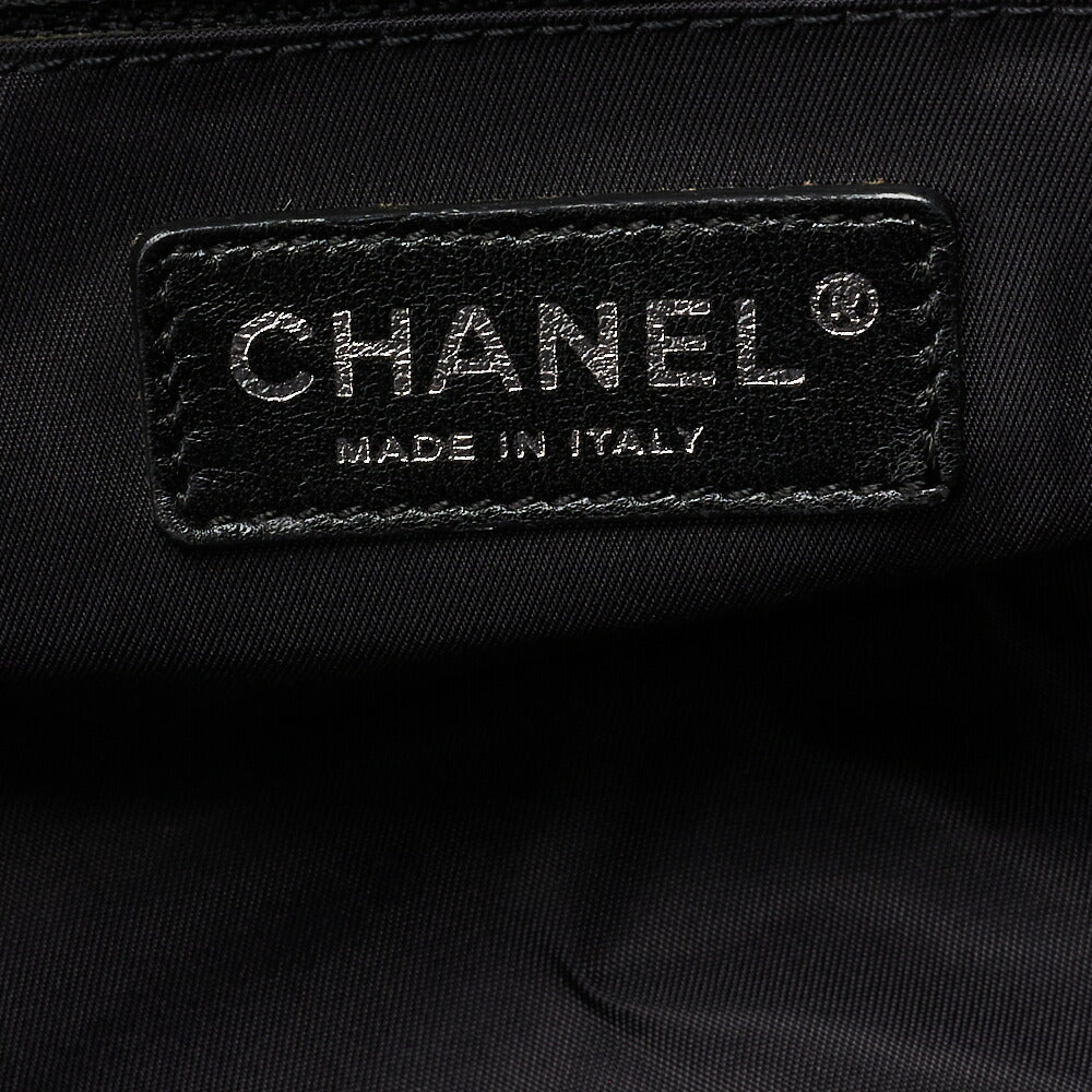 CHANEL Handbag Boston Bag Coated Canvas Coco Charm Black Silver-Tone Hardware Pre-Owned - Vintage La Charme