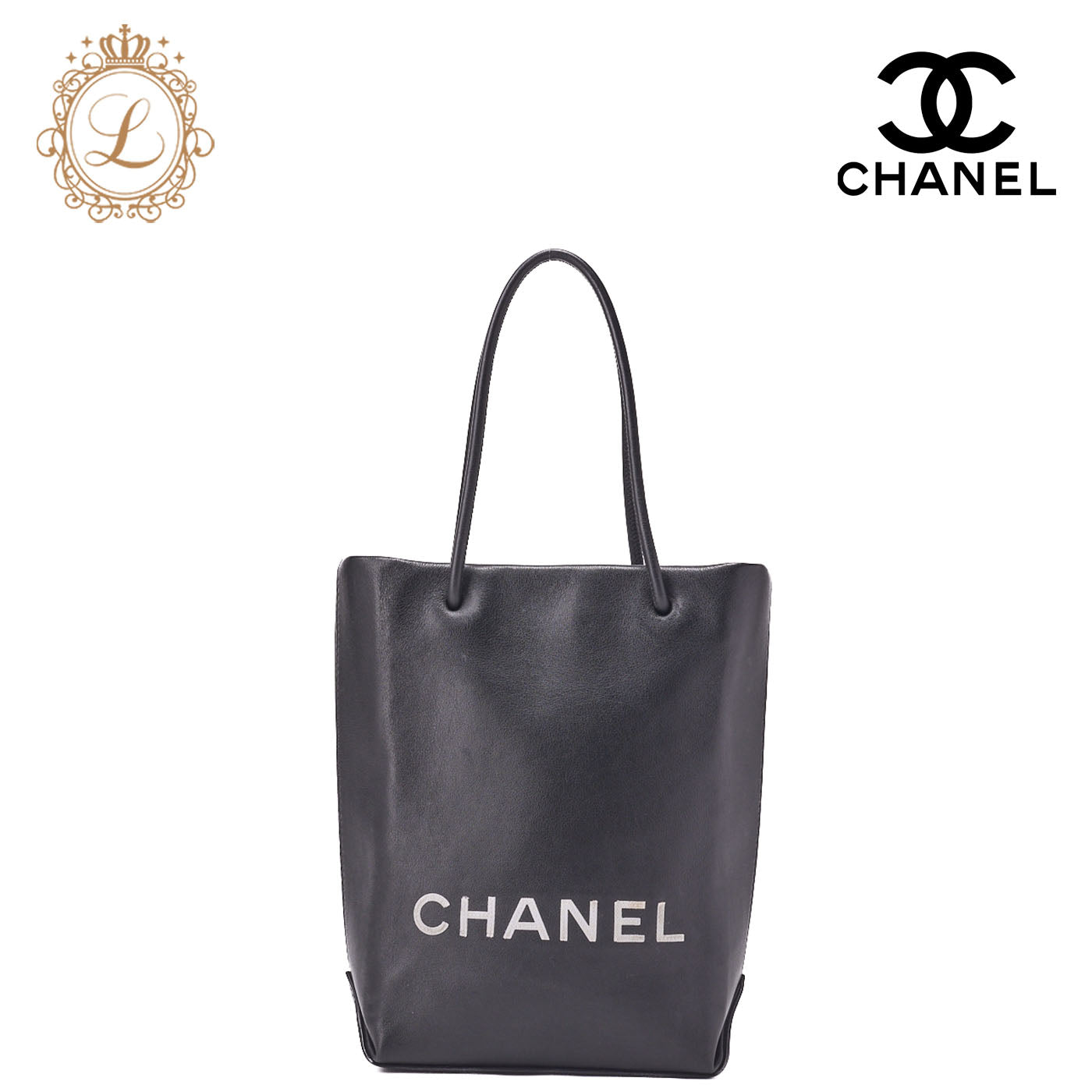 CHANEL Mini Tote Bag Essential Logo Mark Lambskin Black Silver-Tone Hardware Pre-Owned - Vintage La Charme