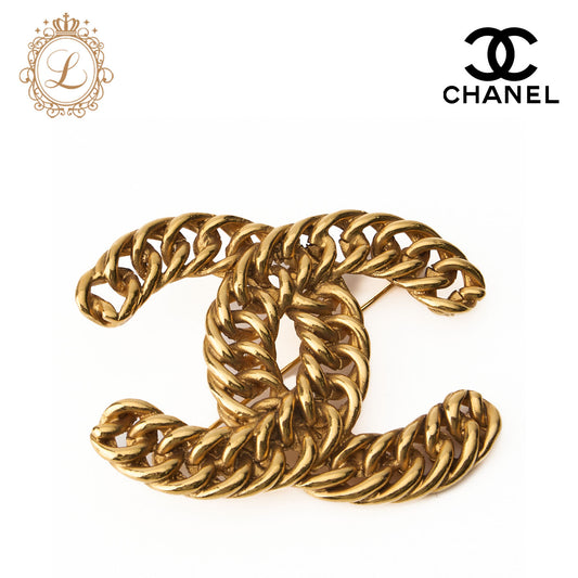 CHANEL Brooch Coco Mark Chain Gold Plated Gold Tone Hardware Pre-Owned - Vintage La Charme